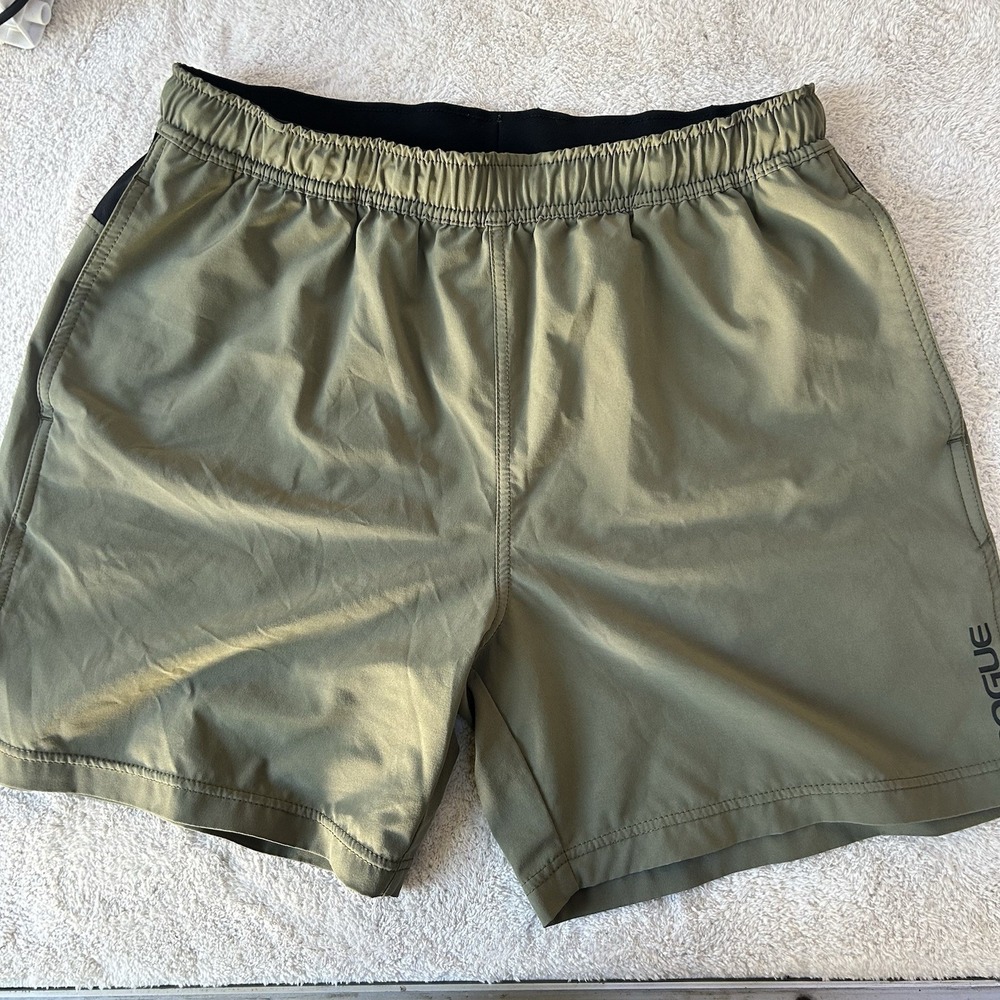 Rogue Fitness Gym Shorts Men's Large Green Drawstring Stretch 6" Inseam